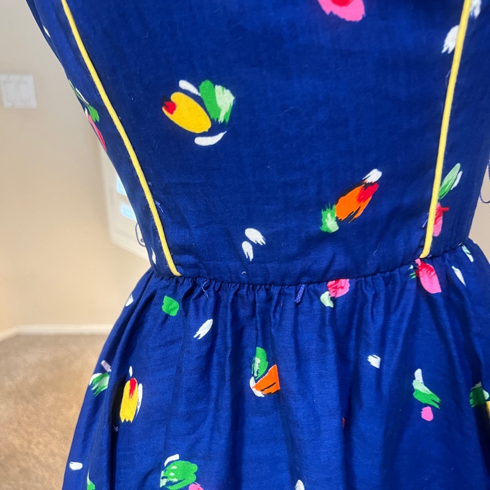 Sabino 80s Blue Floral novelty rockabilly Pockets Pin Up Glam Fit Flare dress‎ 8 - Picture 4 of 12